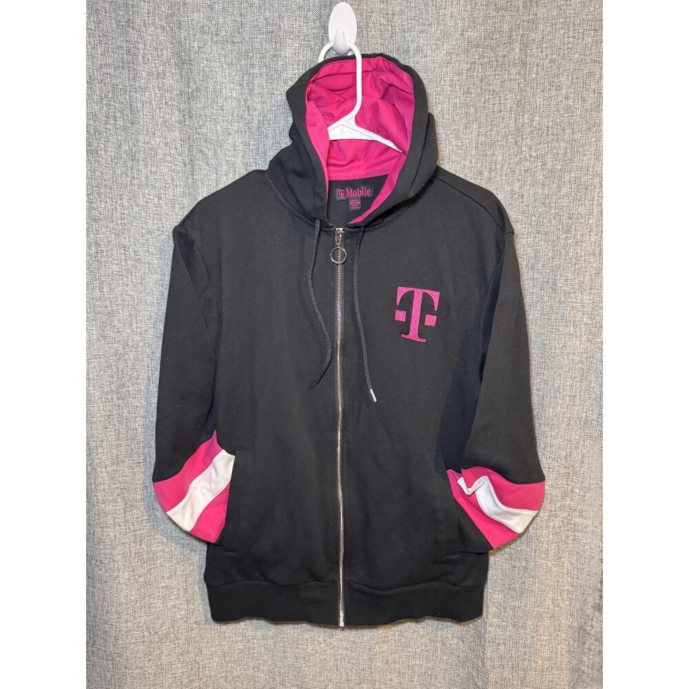 T-Mobile Men's Full Zip Hoodie Jacket Size Medium Black & Pink